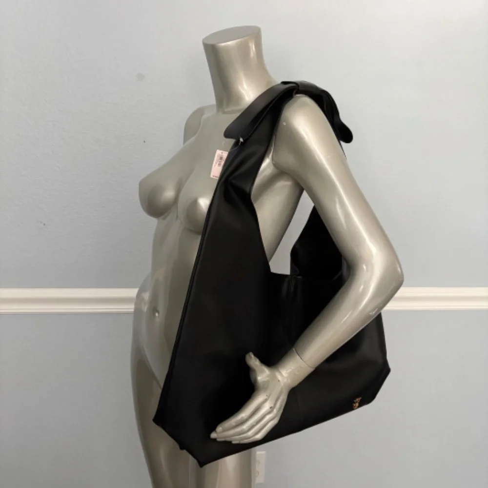 Victoria's Secret Black Bow Tote Bag Purse Faux Leather Nwt